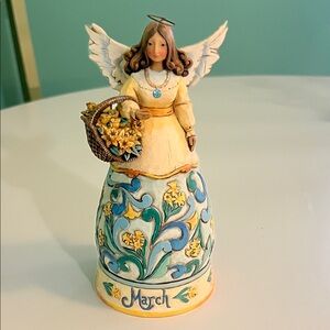 Jim Shore Heartwood  Creek March Angel with Blue and Yellow Floral Design